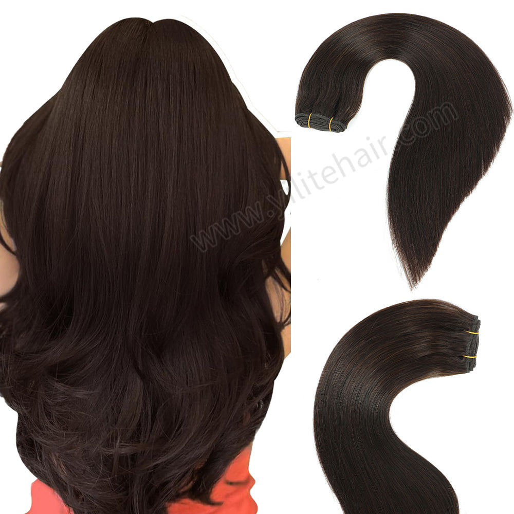 Realmhair #2 Darkest Brown sew-in weft hair extensions shown in full back view