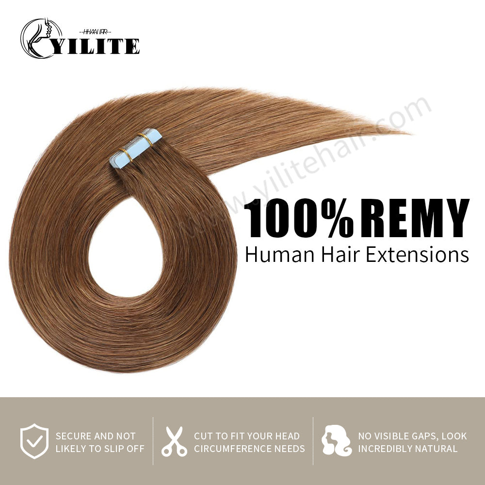 Realmhair Tape In Hair Extensions Tape Ins Invisible Natural Remy Human Hair (#6 Chestnut Brown)