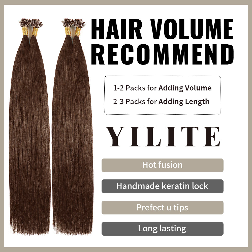 Realmhair U Tip hair extensions with hair volume recommendation (#4 Dark Brown)