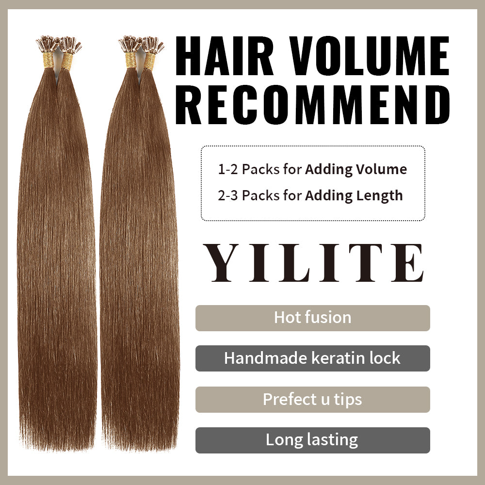 Realmhair U Tip hair extensions with hair volume recommendation (#6 Chestnut Brown)