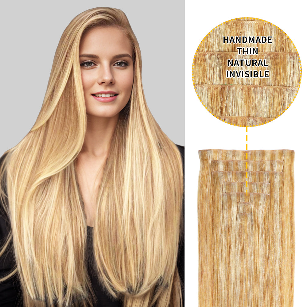 Realmhair Seamless Injected Hand-Tied Invisible Clip-ins 7Pcs 16 Clips Virgin Human Hair (#P27/613)