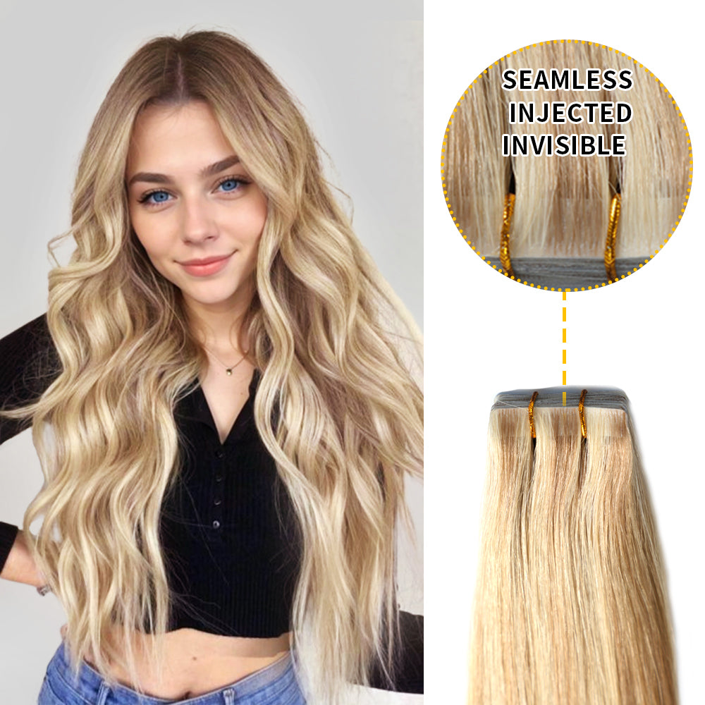 Model wearing seamless invisible tape in hair extensions 20Pcs (P18/613)