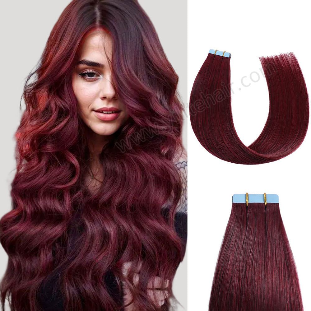 Realmhair Tape In Hair Extensions Tape Ins Invisible Natural Remy Human Hair (#99J Burgundy)-Realmhairhair
