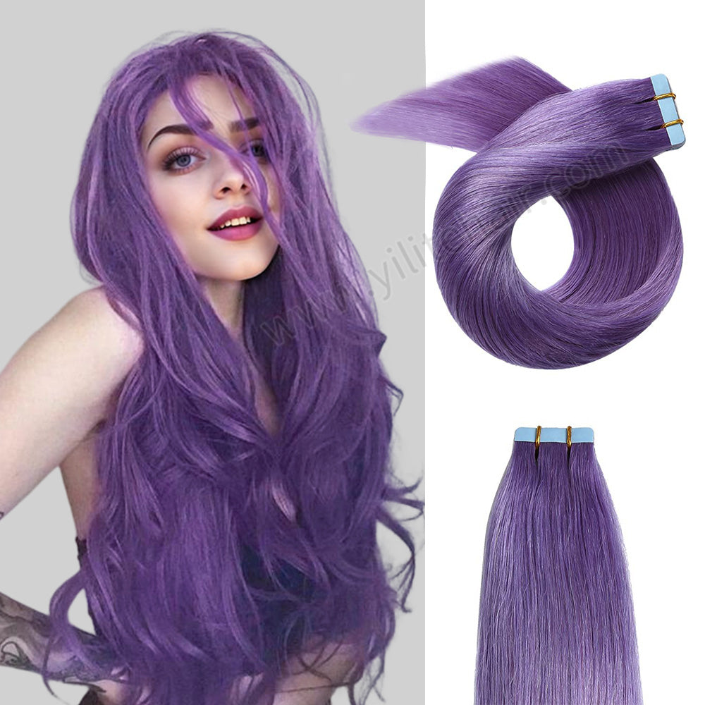 Realmhair Tape In Hair Extensions Tape Ins Invisible Natural Remy Human Hair (#Purple)-Realmhairhair