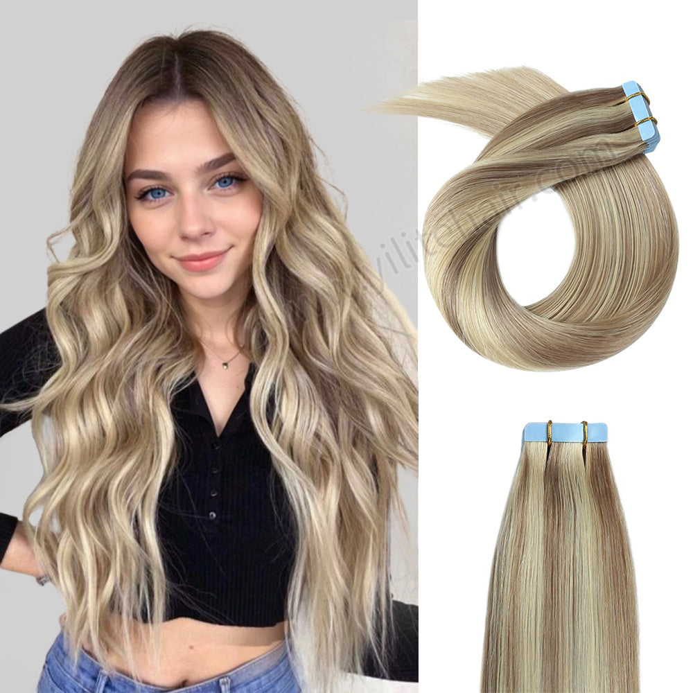 Realmhair Tape In Hair Extensions Tape Ins Invisible Natural Remy Human Hair (#P18/613)-Realmhairhair