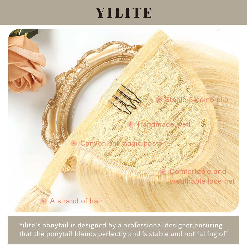 Close-up showing the details of the ponytail extension (#613 )
