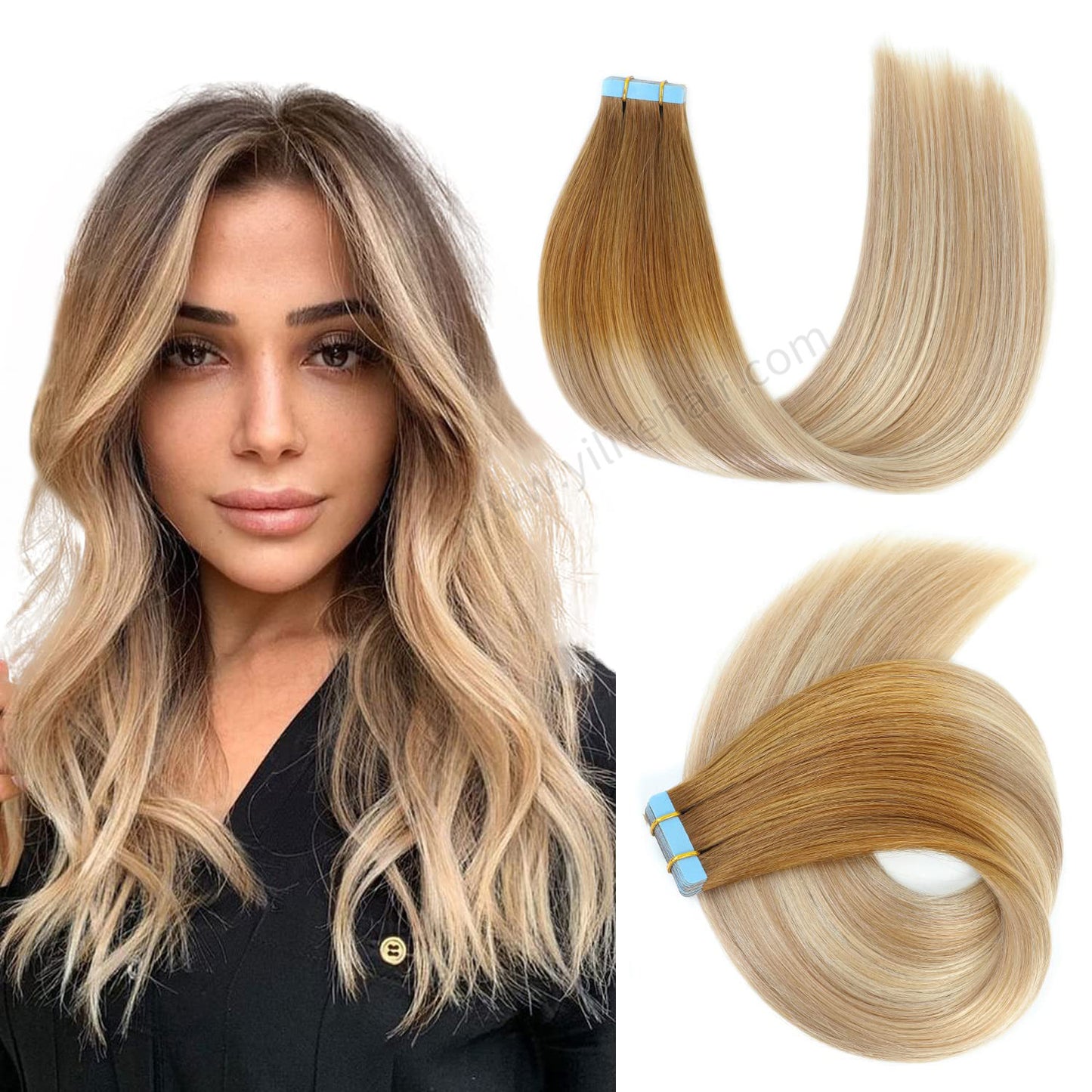 Realmhair Tape In Hair Extensions Tape Ins Invisible Natural Remy Human Hair (#T8P18/60)-Realmhairhair
