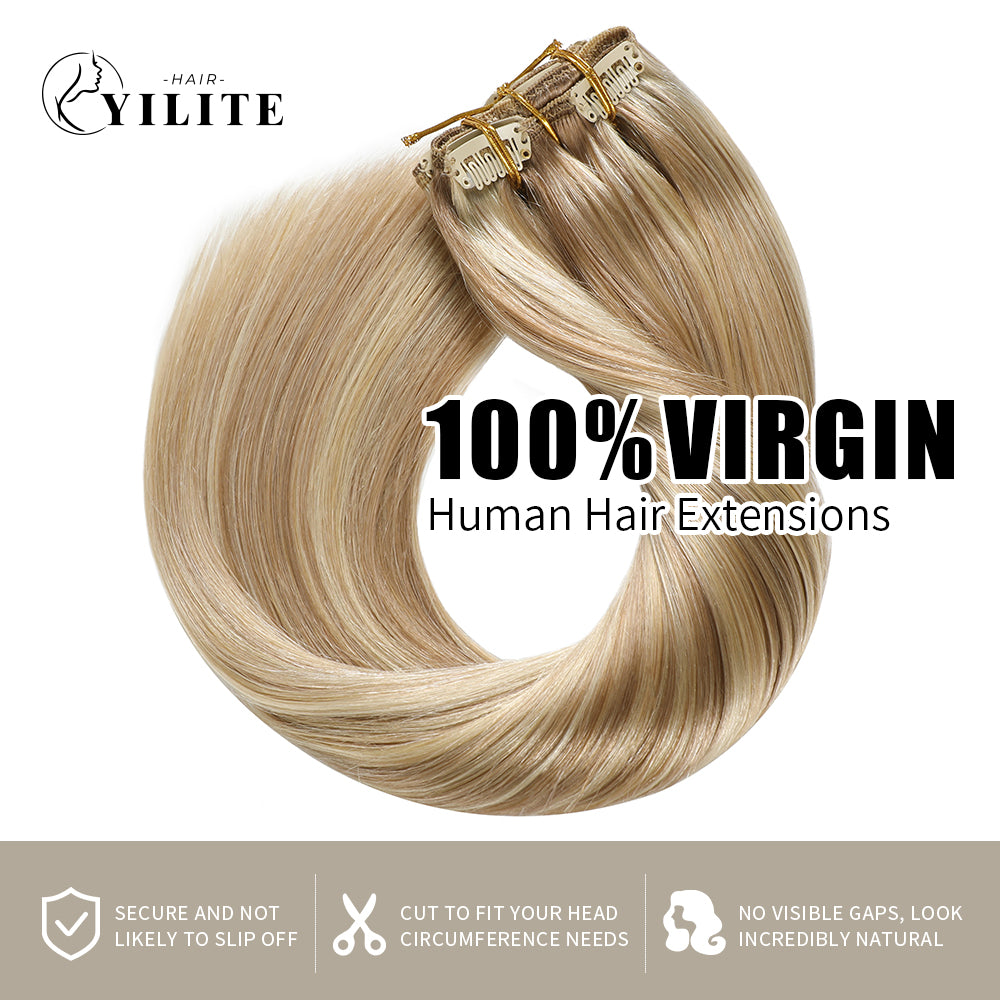 Realmhair clip in hair extensions 8Pcs 18 Clips virgin human hair (#P18/613)