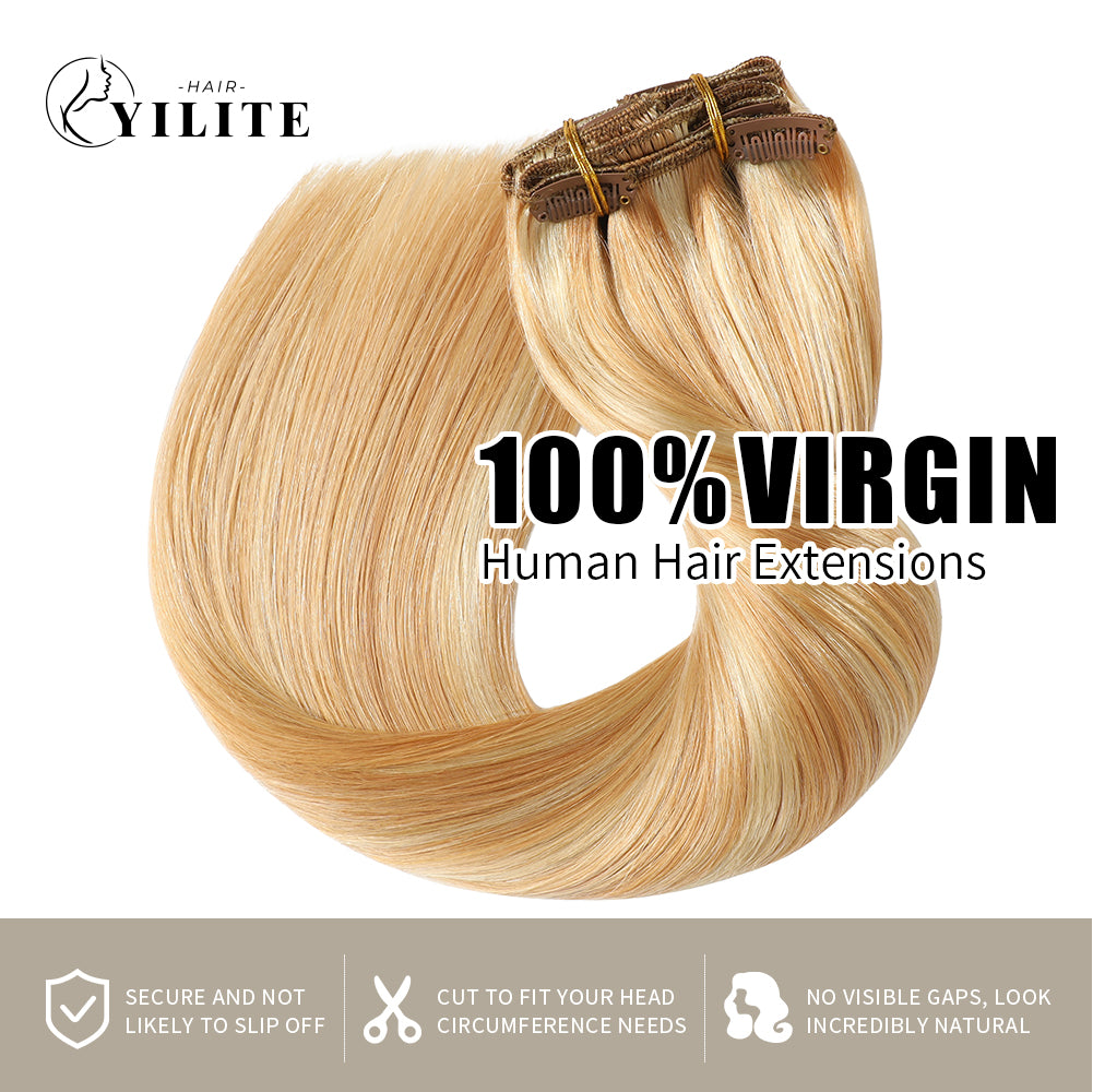 Realmhair classic clip in hair extensions 8Pcs 18 Clips virgin human hair (#P27/613)