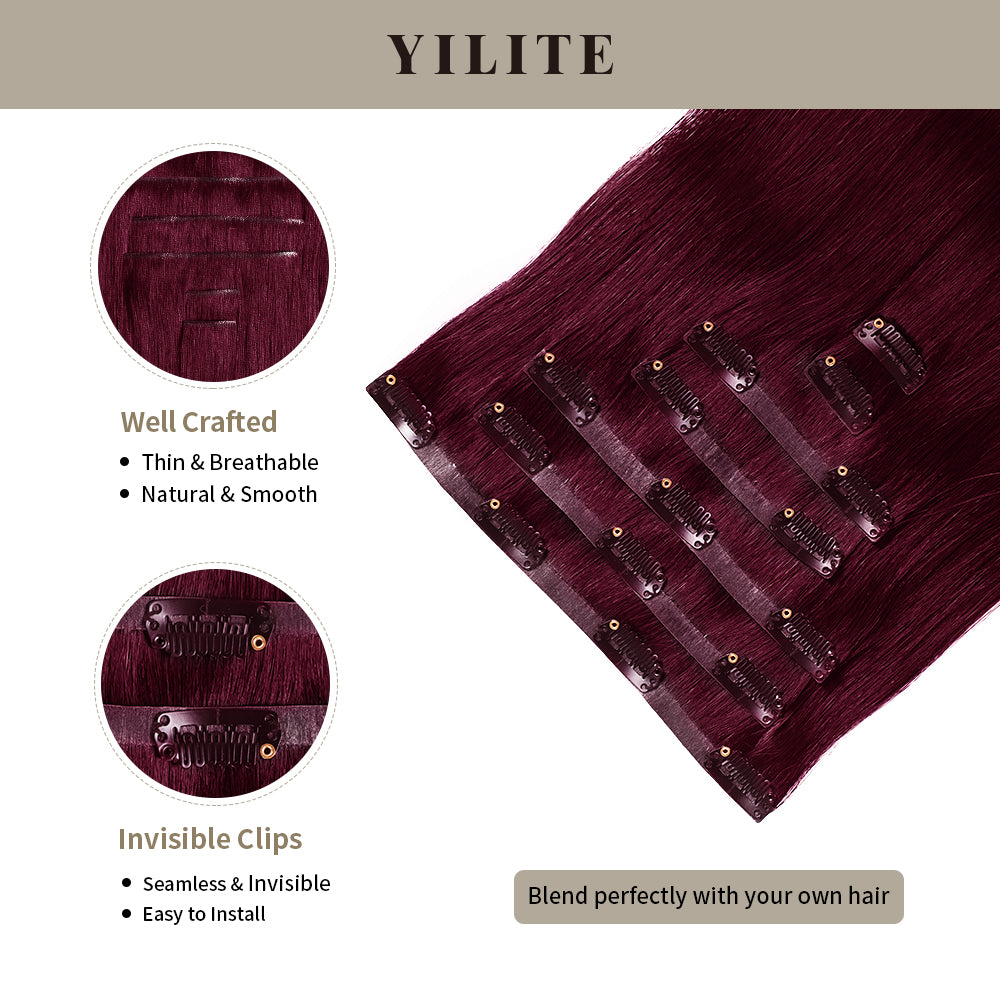 Realmhair invisible clip ins 7Pcs 16 Clips with close-up of clips (#99J Burgundy )