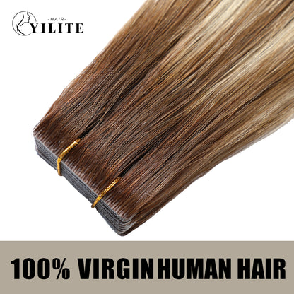Realmhair seamless invisible tape in hair extensions 20Pcs Virgin Human Hair  (P6/613/T4)