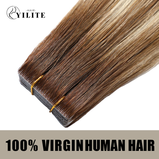 Realmhair seamless invisible tape in hair extensions 20Pcs Virgin Human Hair  (P6/613/T4)
