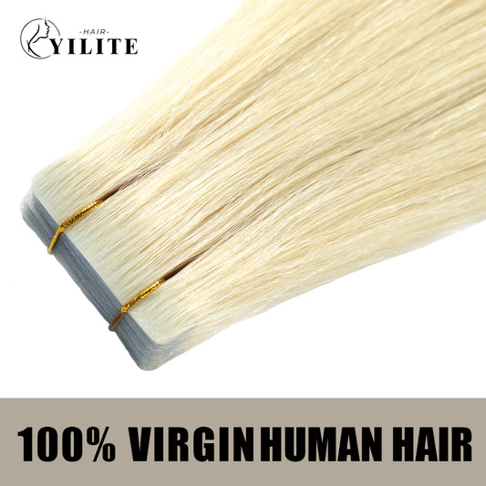 Realmhair seamless invisible tape in hair extensions 20Pcs Virgin Human Hair (#60 Platinum Blonde)