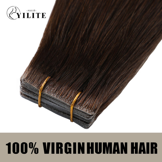 Realmhair seamless invisible tape in hair extensions 20Pcs Virgin Human Hair (#2 Darkest Brown)