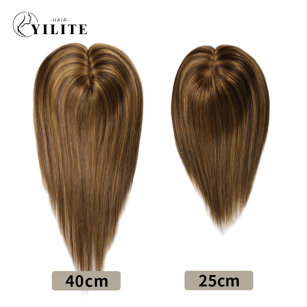 Realmhair virgin hair toppers in 25cm and 40cm (P10/4 Golden Brown Dark Brown)