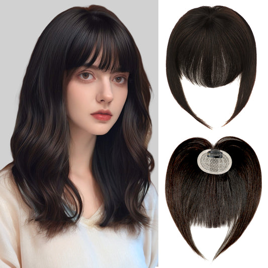 Realmhair Hand-Tied Invisible Clip In Bangs Real Remy Human Hair Wispy Bangs French Bangs (#1B)