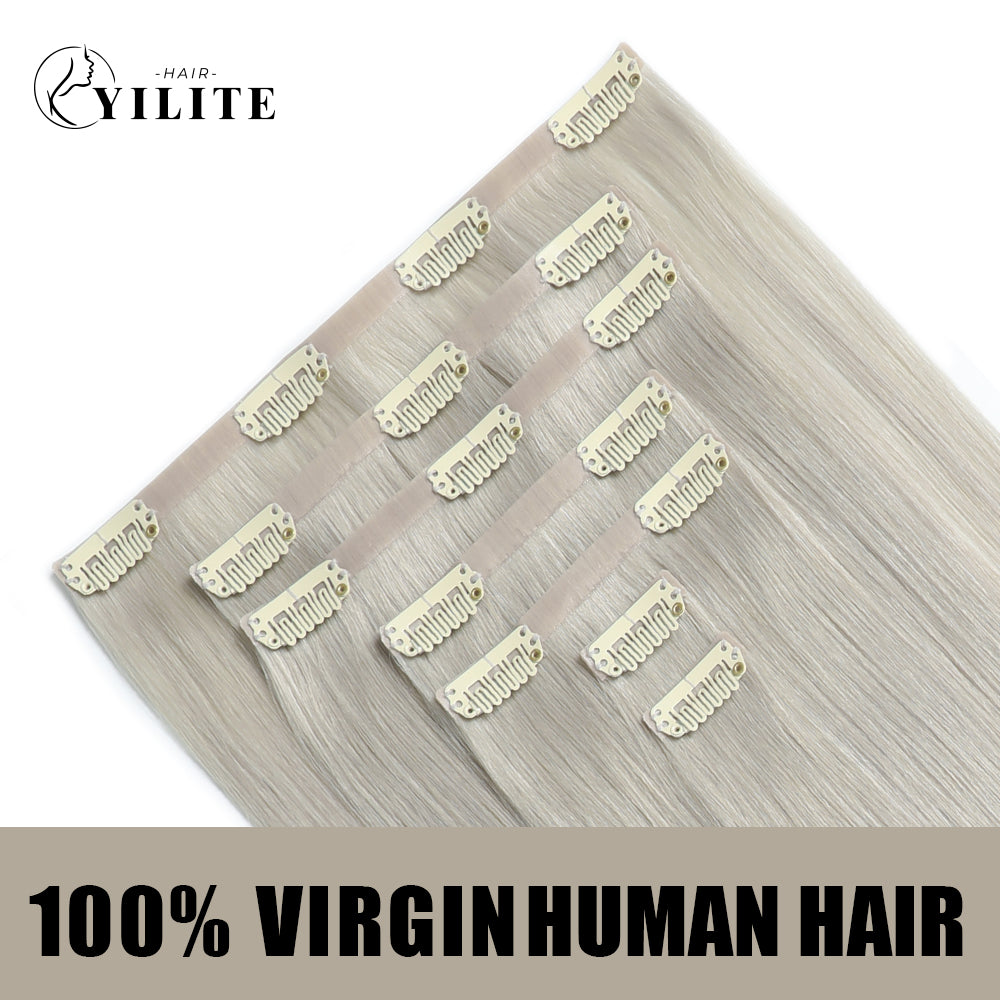 Realmhair Seamless Injected Hand-Tied Invisible Clip-ins 7Pcs 16 Clips Virgin Human Hair (#Silver)
