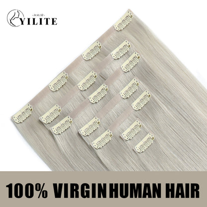 Realmhair Seamless Injected Hand-Tied Invisible Clip-ins 7Pcs 16 Clips Virgin Human Hair (#Silver)