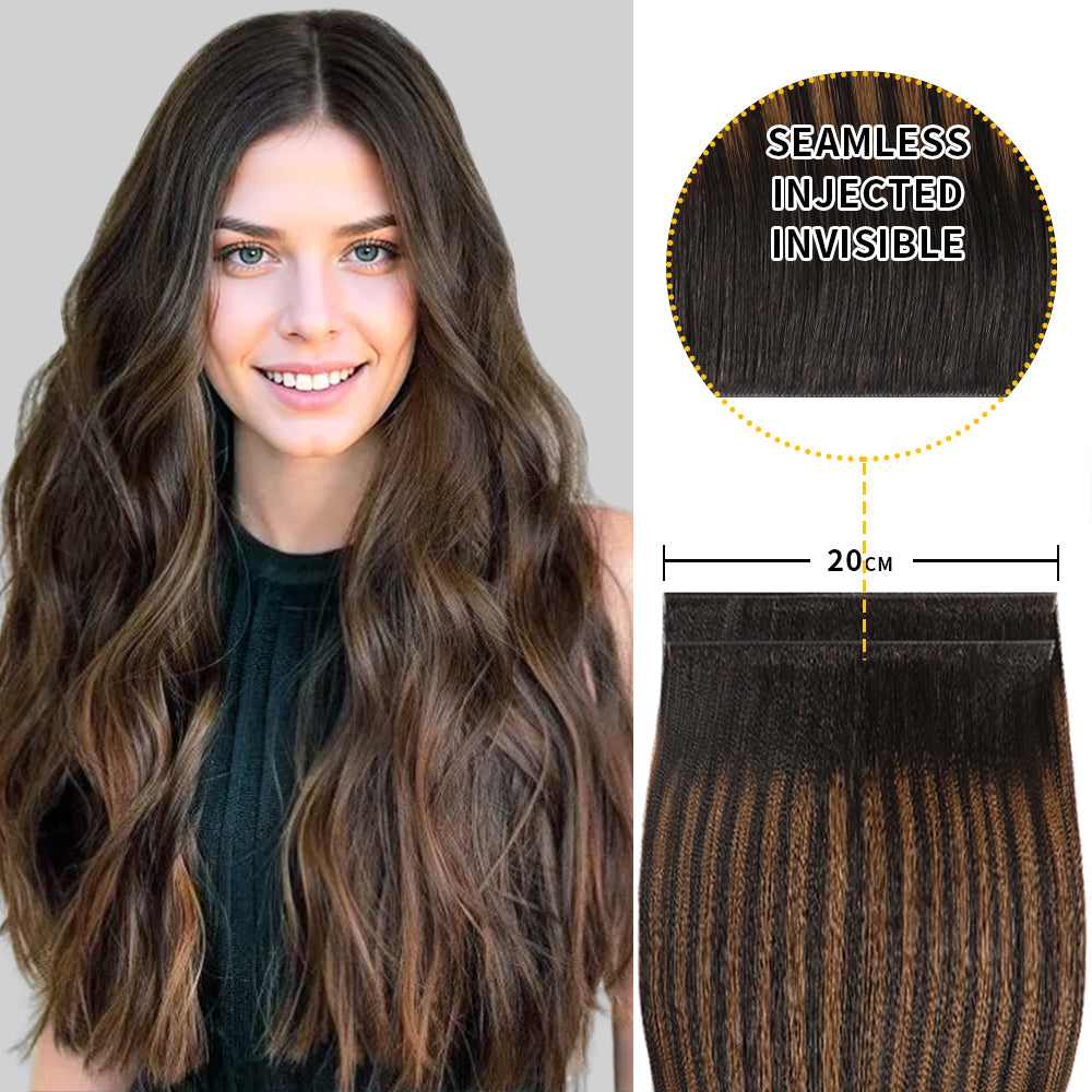 Model showcasing Realmhair 20*0.8cm long invisible tape in hair extension 4Pcs   (#P1B/6/T1B)
