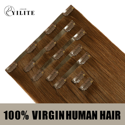 Back view of 7Pcs 16 Clips invisible clip ins  Virgin Human Hair (#6 Medium Brown)