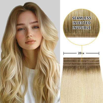 Model showcasing Realmhair 20*0.8cm long invisible tape in hair extension 4Pcs (#T8/60 )
