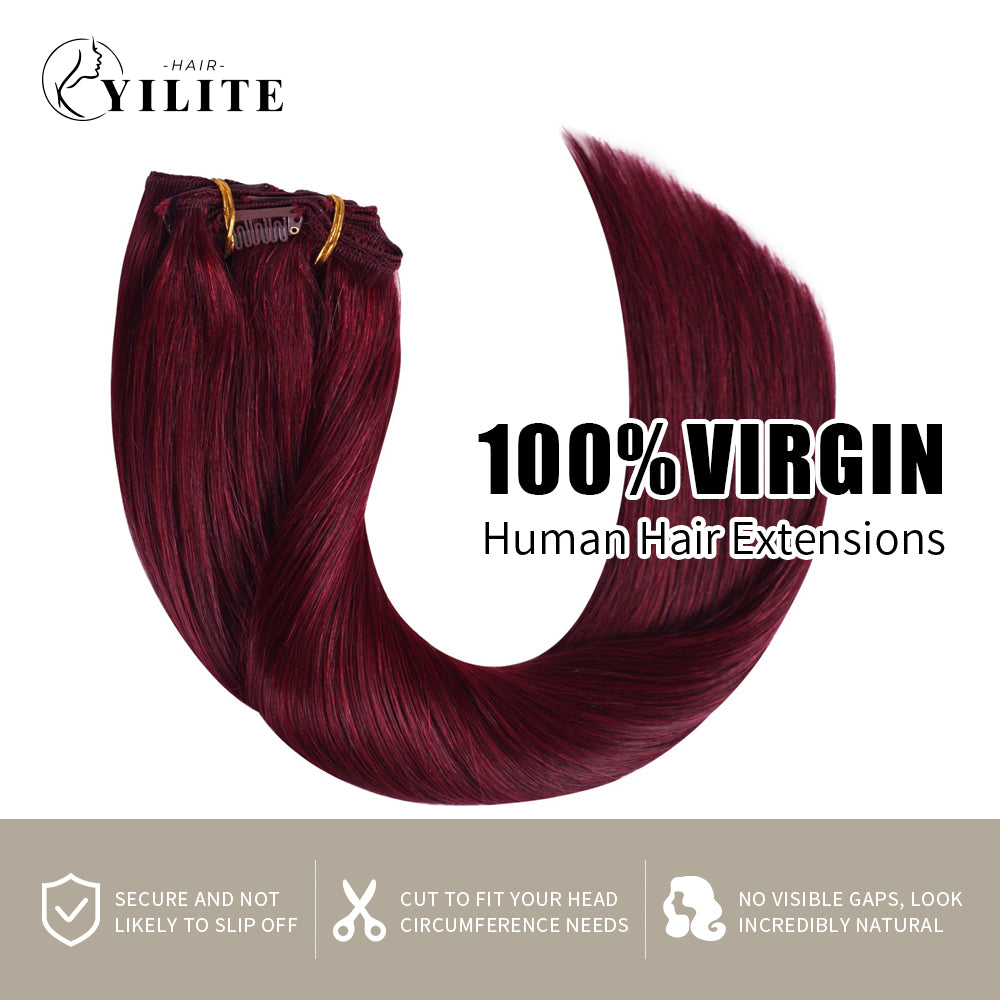 Realmhair clip in hair extensions 8Pcs 18 Clips  virgin human hai (#99J Burgundy)