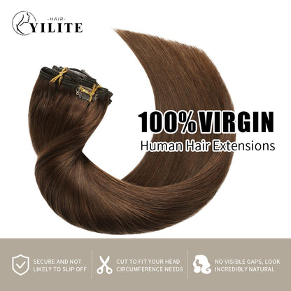 Realmhair Clip In Hair Extensions 7Pcs 16 Clips Invisible Natural Virgin Human Hair (#6 Chestnut Brown)