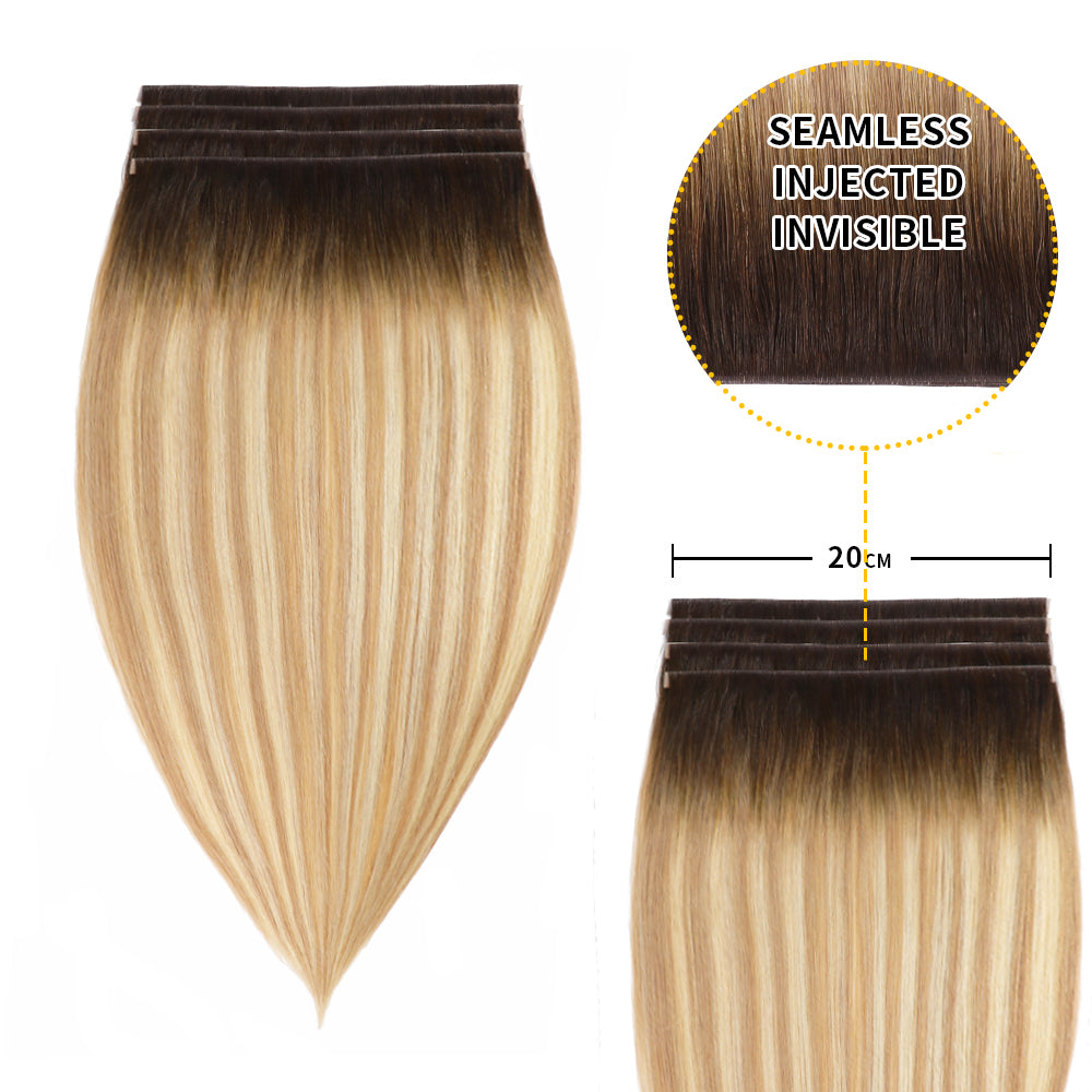 Realmhair 20*0.8cm long invisible tape in hair extensions 4Pcs virgin human hair (#T2/P18/60)