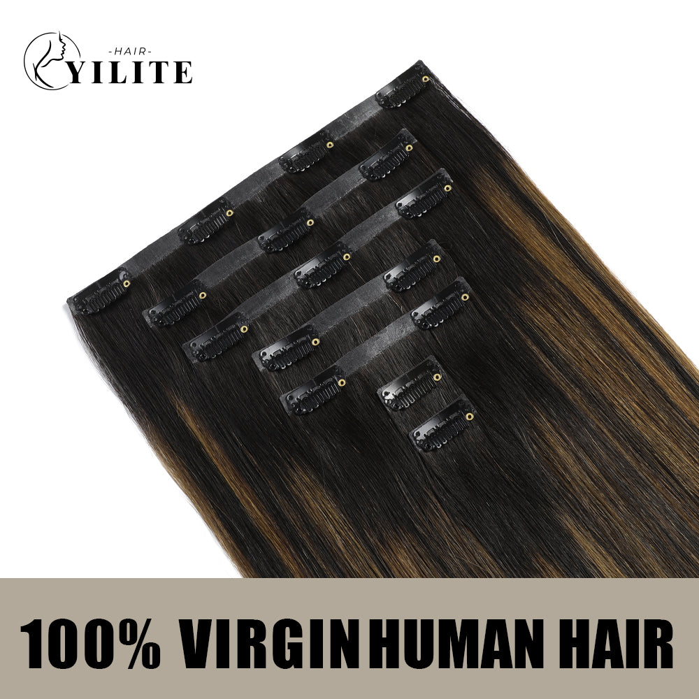 Realmhair Seamless Injected Hand-Tied Invisible Clip-ins 7Pcs 16 Clips Virgin Human Hair (#P1B/6/T1B)