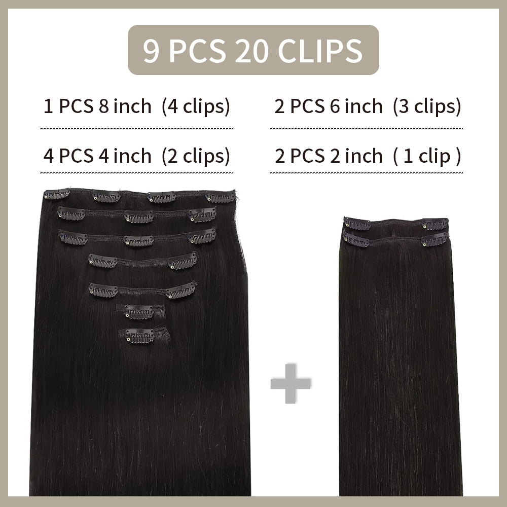 Realmhair Clip In Hair Extensions 9Pcs 20 Clips Invisible Natural Remy Human Hair (#1B Natural Black)