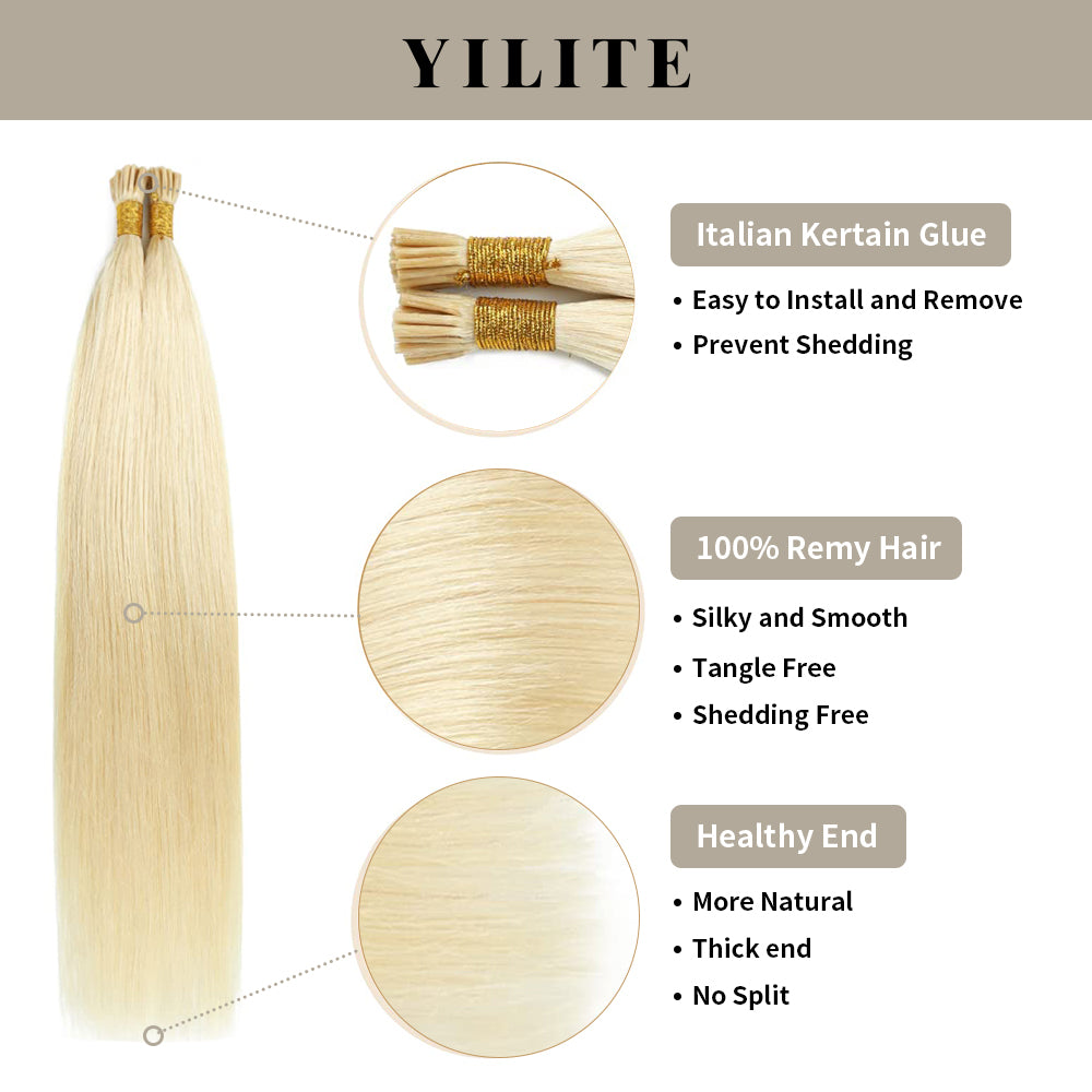 Realmhair I Tip hair extensions with Italian keratin glue, 100% virgin hair, healthy ends (#60)