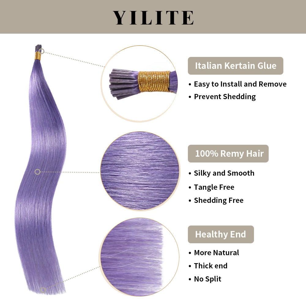 Realmhair Rose Purple I Tip hair extensions with Italian keratin glue, 100% virgin hair, healthy ends