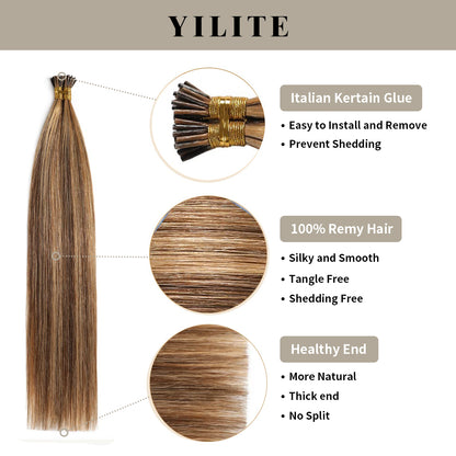 Realmhair I Tip hair extensions with Italian keratin glue, 100% virgin hair, healthy ends (#P4/27)