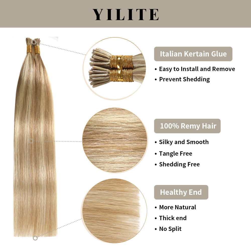 Realmhair I Tip hair extensions with Italian keratin glue, 100% virgin hair, healthy ends (#P18/613)