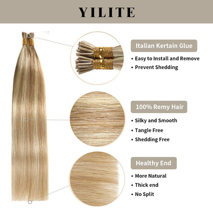Realmhair I Tip hair extensions with Italian keratin glue, 100% virgin hair, healthy ends (#P18/613)
