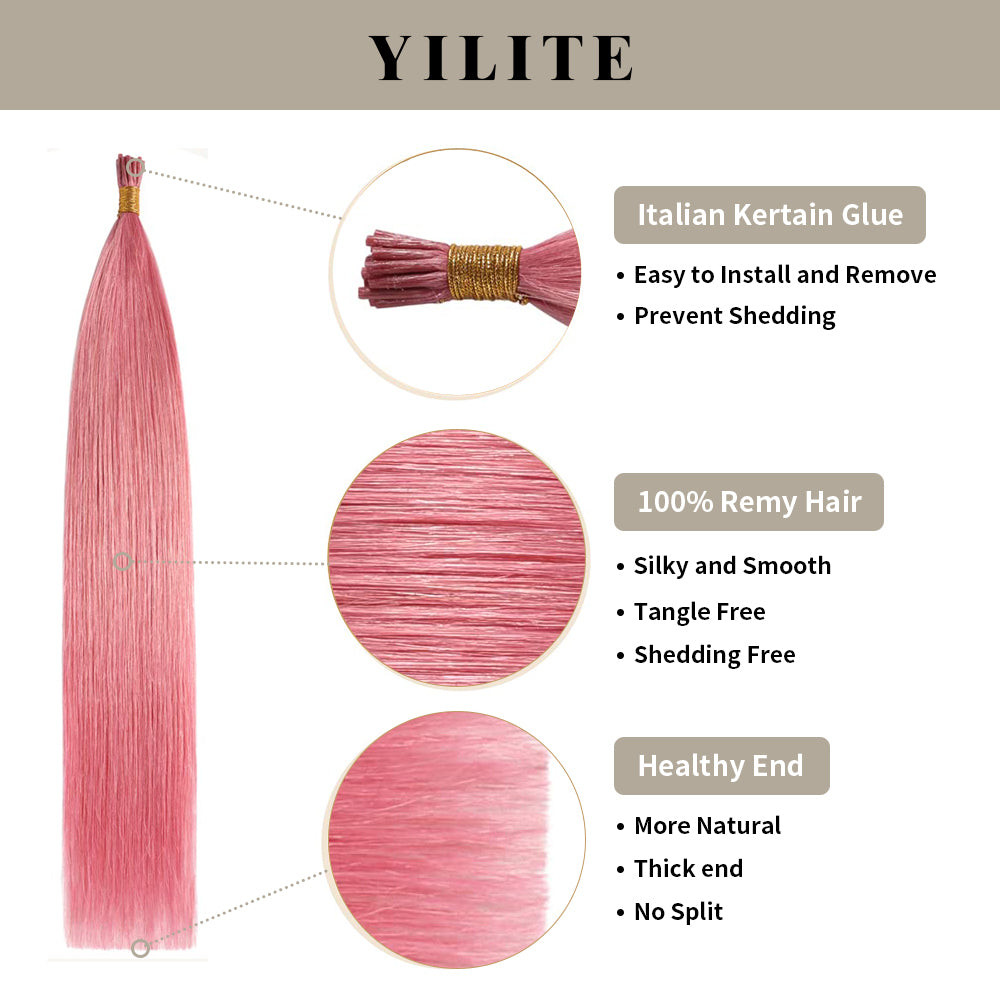 Hot pink I Tip hair extensions with Italian keratin glue, 100% virgin hair, healthy ends