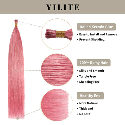 Hot pink I Tip hair extensions with Italian keratin glue, 100% virgin hair, healthy ends