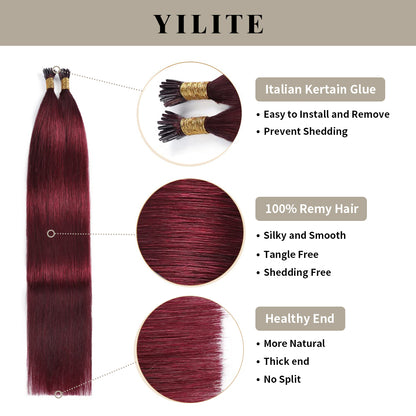 Realmhair I Tip hair extensions with Italian keratin glue, 100% virgin hair, healthy ends (#99J)