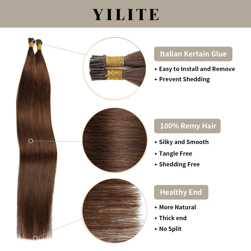 Realmhair I Tip hair extensions with Italian keratin glue, 100% virgin hair, healthy ends (#4)