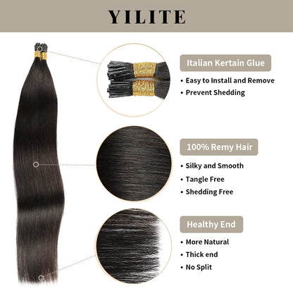 Realmhair I Tip hair extensions with Italian keratin glue, 100% virgin hair, healthy ends (#1B)