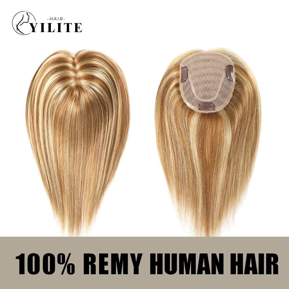 Realmhair Hair Toppers For Women Virgin Human 12¡Á13 Mono Silk Base (P10/22 Golden Brown Medium Blonde)