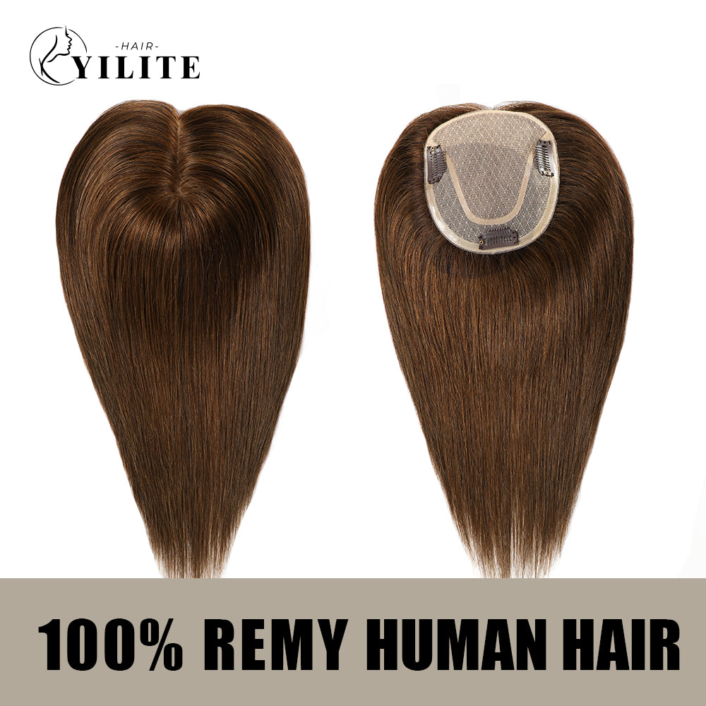 Realmhair hair toppers virgin human hair 12¡Á13 Mono Silk Base (#4 Dark Brown)