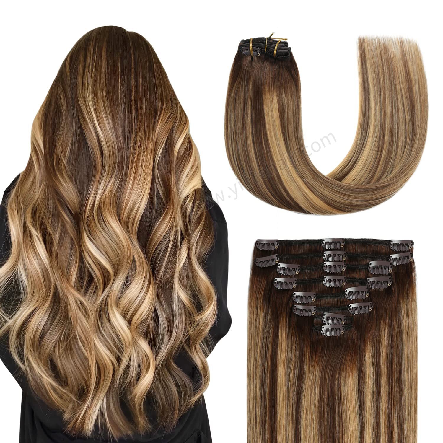 Realmhair Clip In Hair Extensions Human Hair Invisible Natural Remy Human Hair (#T4/27/P4)