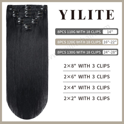Realmhair clip-in extensions 8Pcs 18 clips layout with size and clip count (#1 Jet Black)