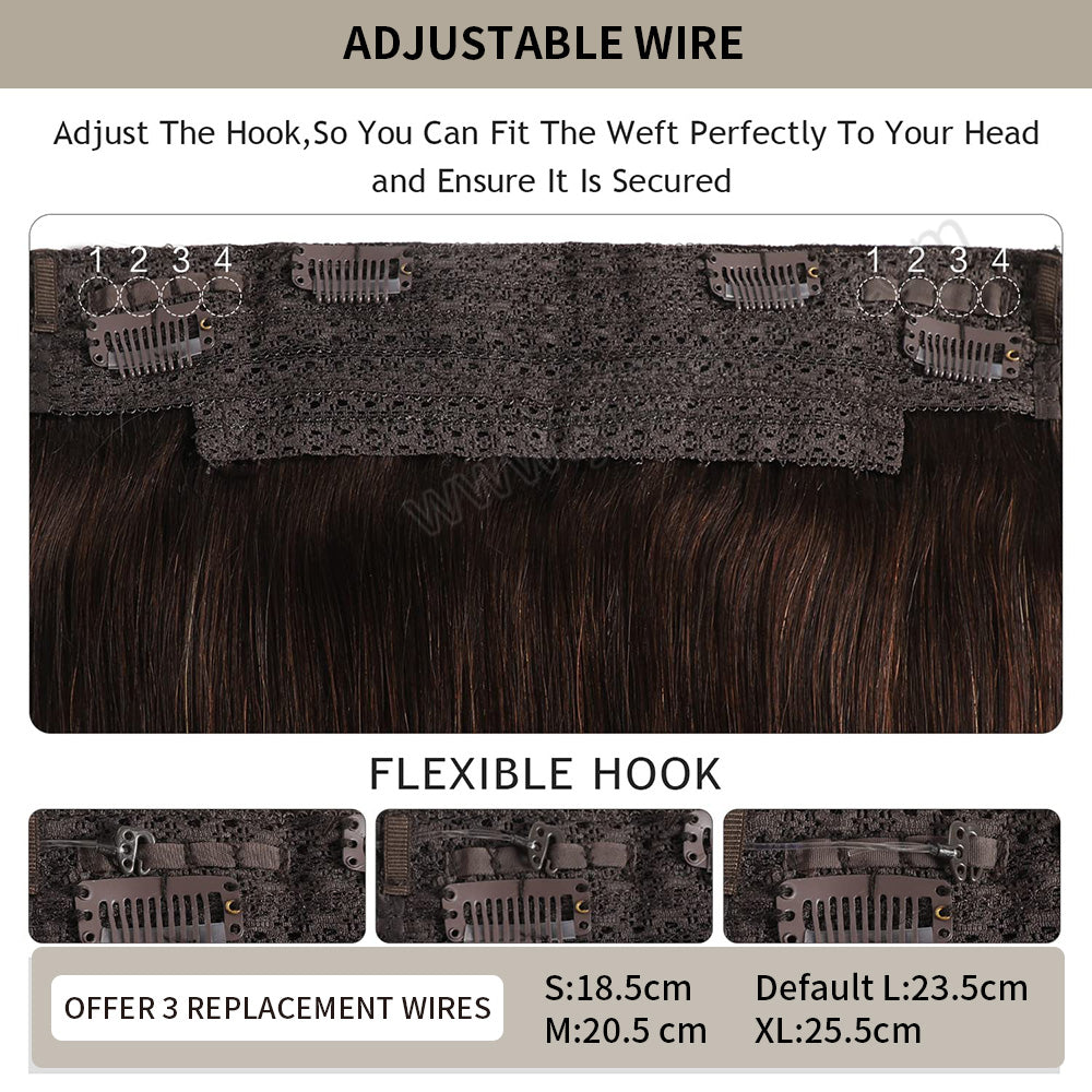 Details about the flexible hook design in #2 and replacement wires in various sizes (S, M, L, XL)