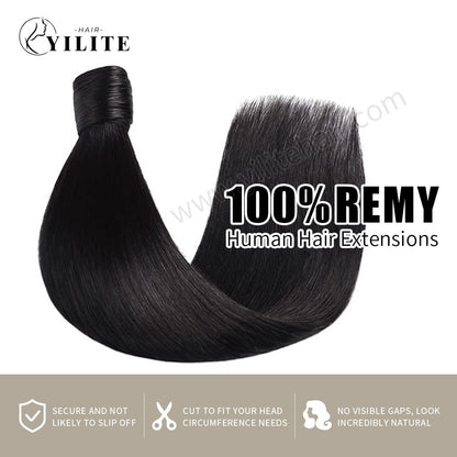Realmhair virgin human hair ponytail extensions 12-28 Inch (#1B Natural Black) 