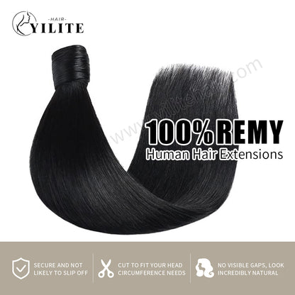 Realmhair virgin human hair ponytail extensions 12-28 Inch (#1 Jet Black)  