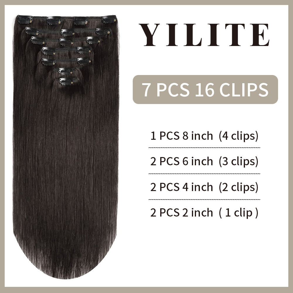Realmhair Clip In Hair Extensions 7Pcs 16 Clips Invisible Natural Remy Human Hair (#1B Natural Black)
