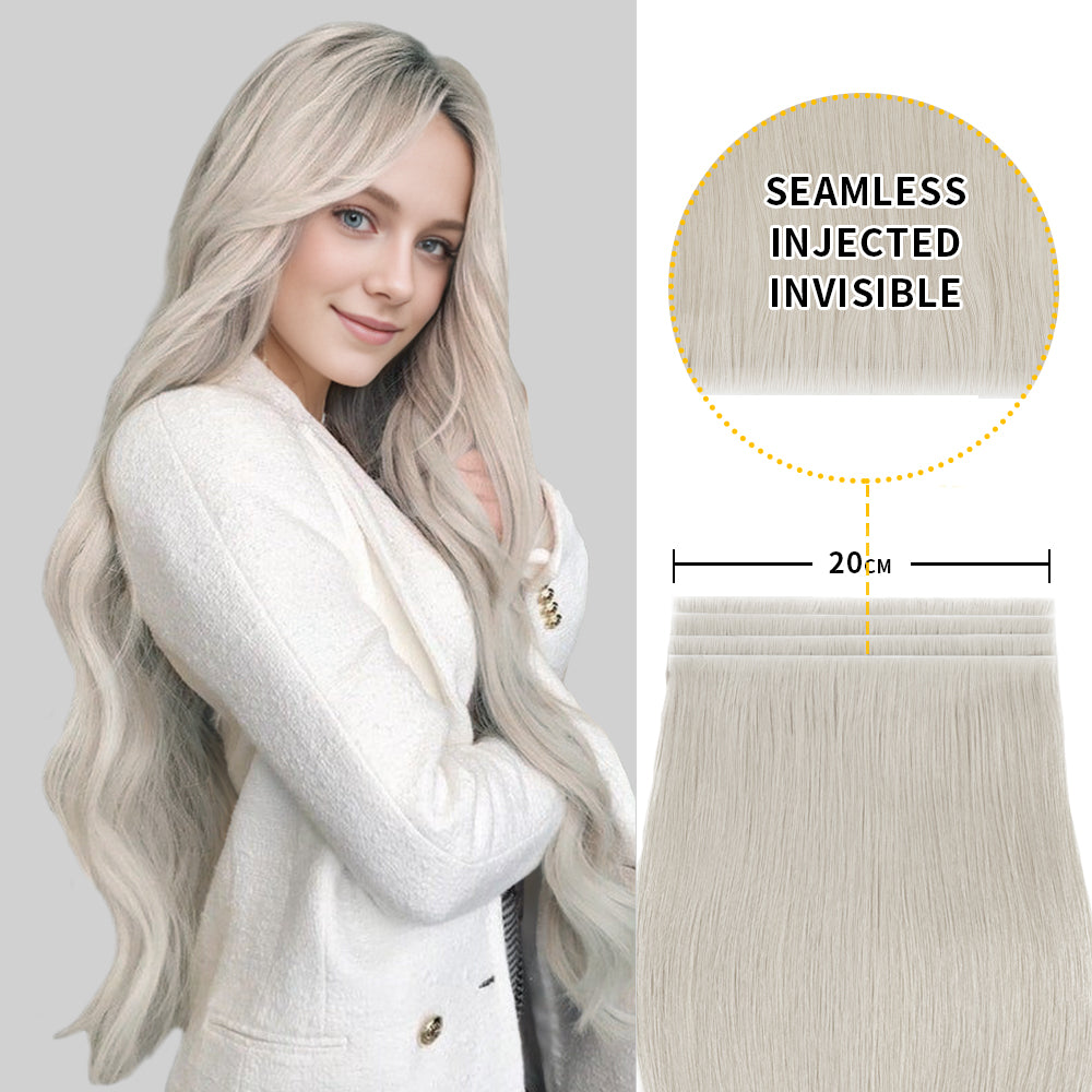 Model showcasing Realmhair 20*0.8cm long invisible tape in hair extension 4Pcs (#Silver)