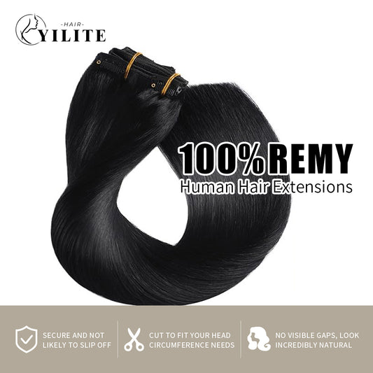 Realmhair clip in hair extensions 7Pcs 16clips Remy human hair (#1 Jet black)